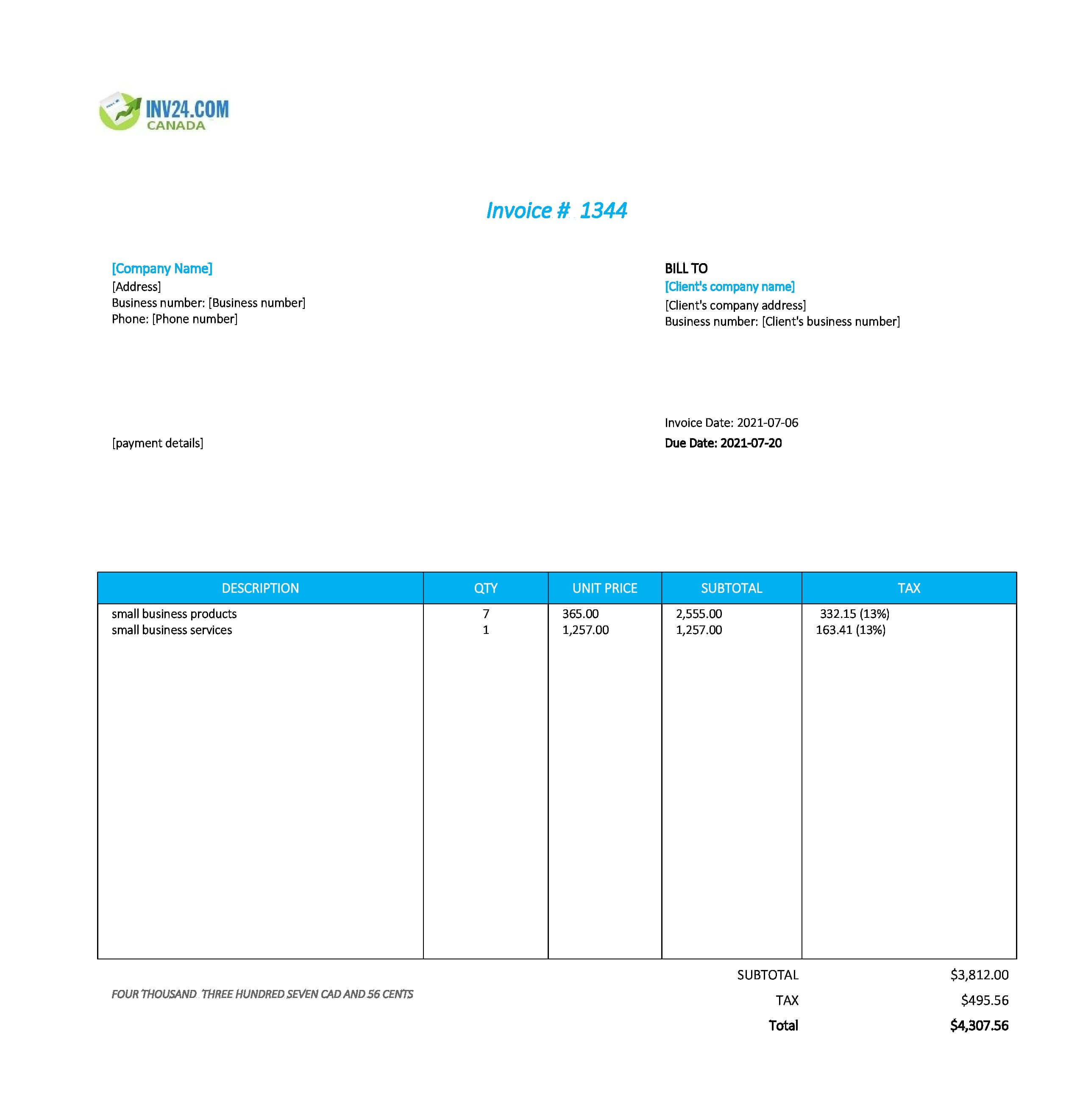 Small Business Template Canada (Excel / Google Sheets)