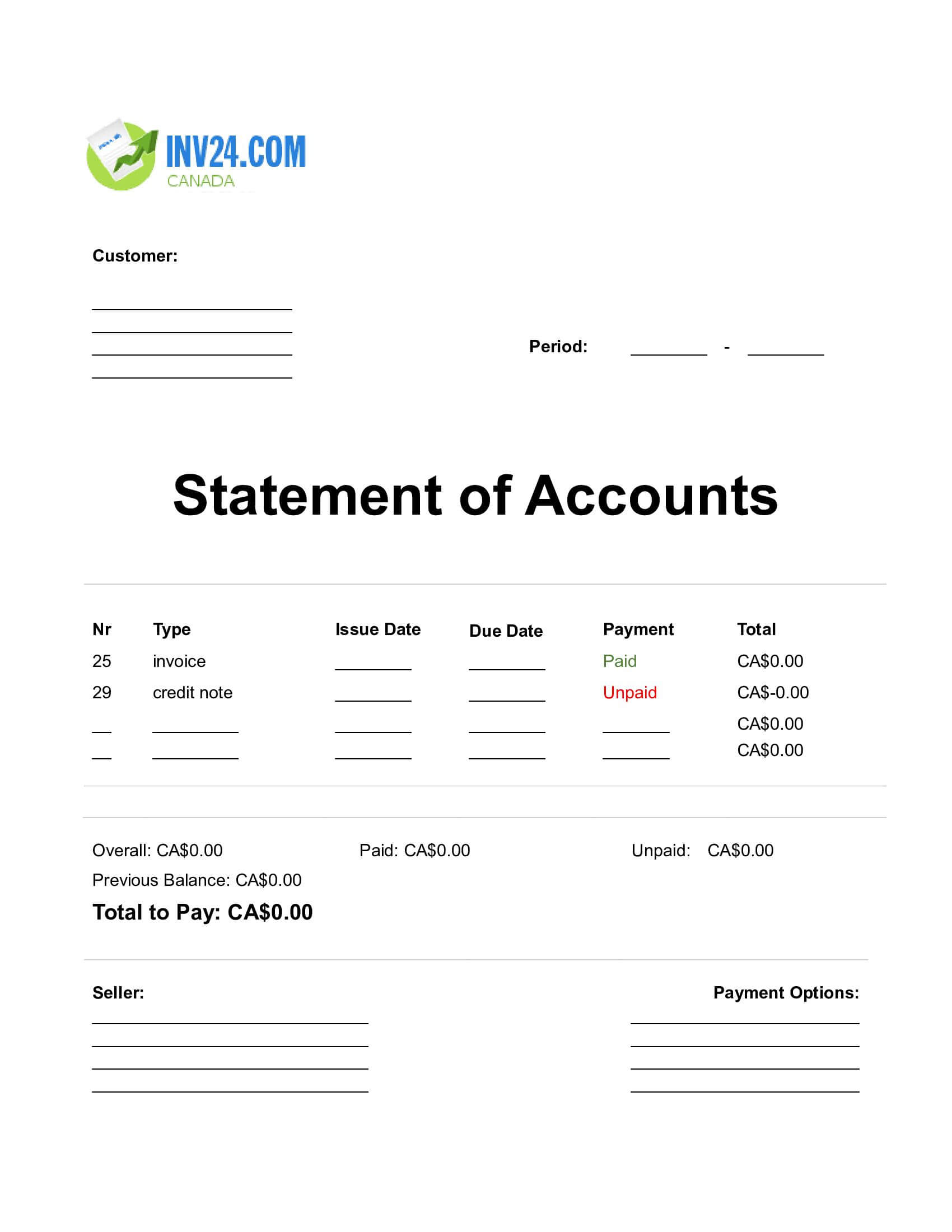 Statement of Accounts Template Doc Canada (Word / Google Docs)