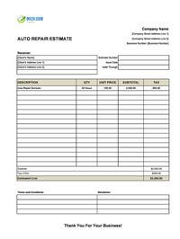 auto repair estimate template canada