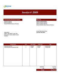 Automotive invoice template canada