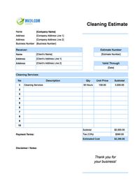 cleaning estimate template canada
