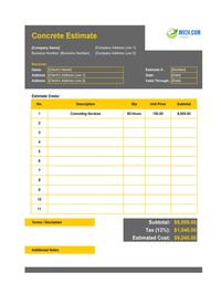 concrete estimate template canada