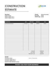 construction estimate template canada