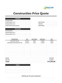 construction quotation template canada