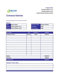 contractor estimate template canada