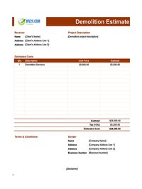 demolition estimate template canada
