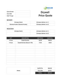 drywall quote template canada