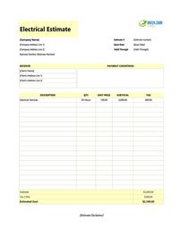 electrical estimate template canada