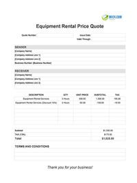equipment rental quote template canada