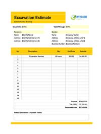 excavation estimate template canada
