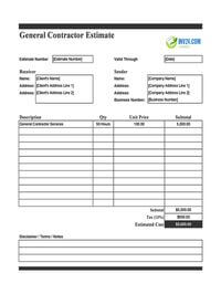 general contractor estimate template canada