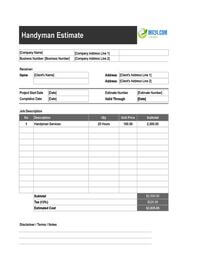 handyman estimate template canada