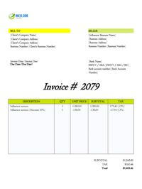 Influencer invoice template canada