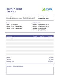 interior design estimate template canada