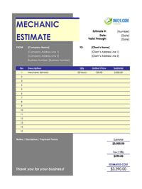 mechanic estimate template canada