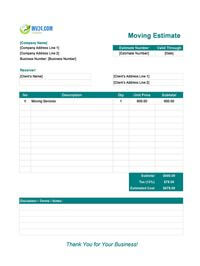 moving estimate template canada