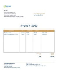 Moving invoice template canada