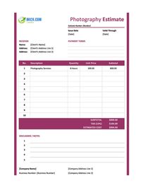 photography estimate template canada