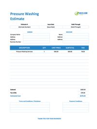 pressure washing estimate template canada