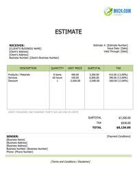 price estimate template canada