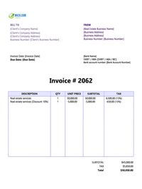 Real estate invoice template canada