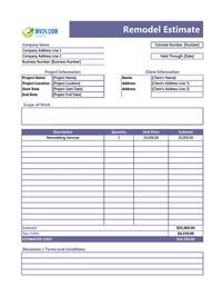 remodel estimate template canada