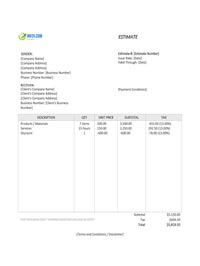 sample estimate template canada
