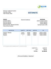simple estimate template canada