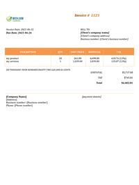 standard simple invoice template canada