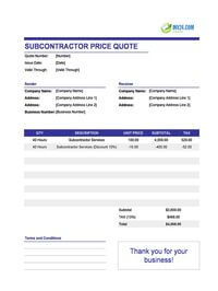 subcontractor quote template canada