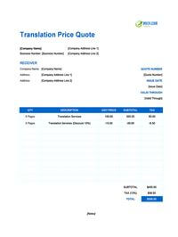 translation quote template canada