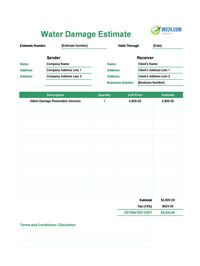 water damage estimate template canada