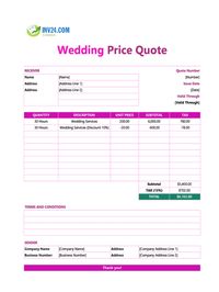 wedding quote template canada