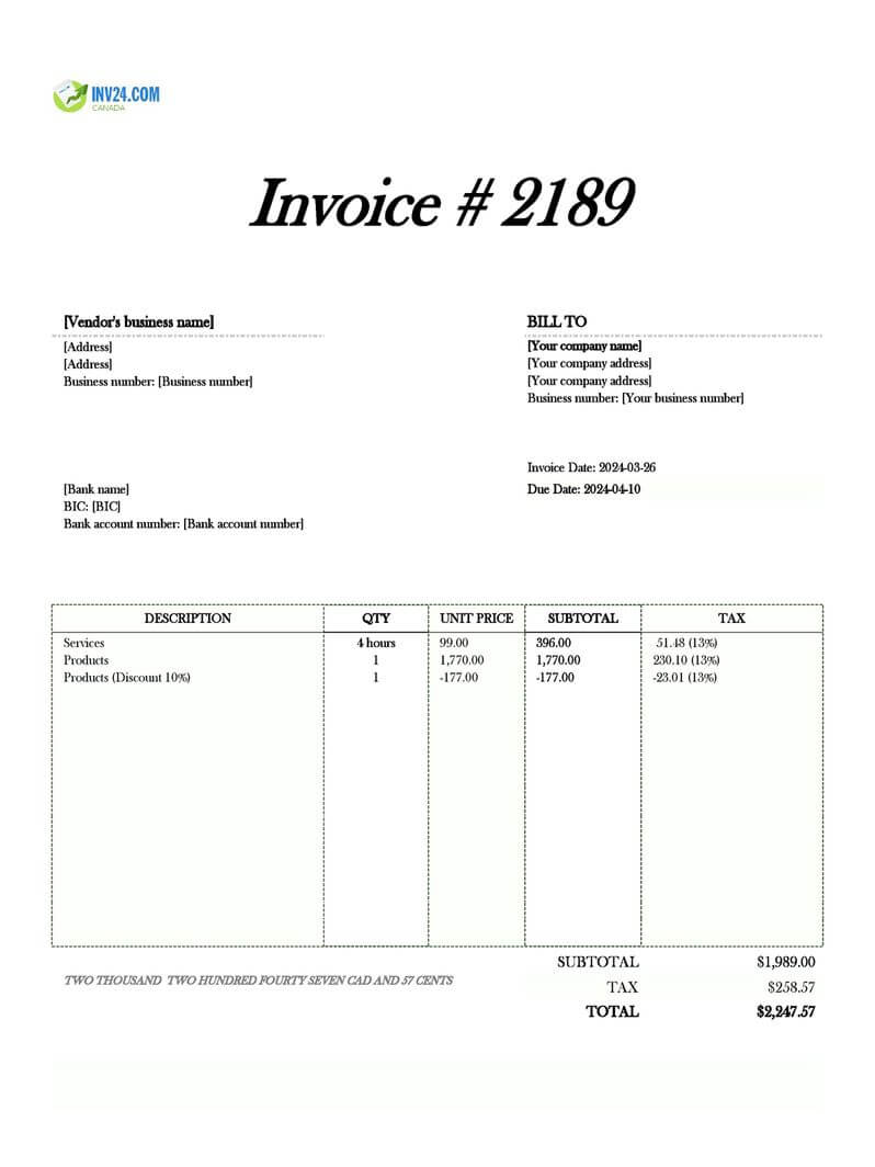 Vendor invoice in canada meaning sample