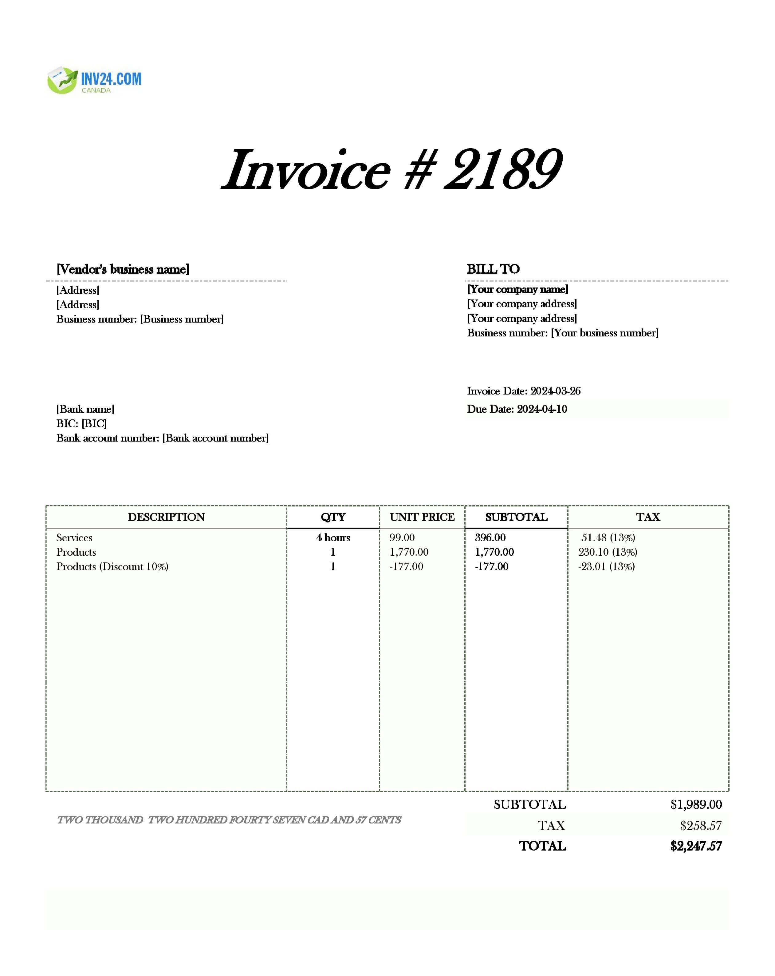 vendor invoice sample