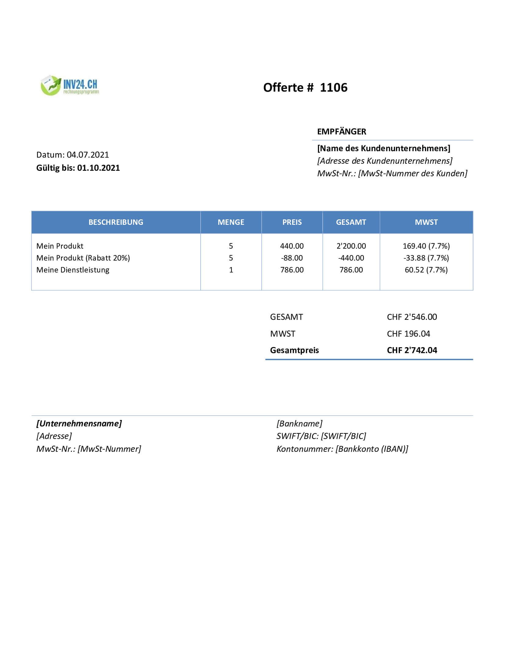 Offerte schreiben Vorlage