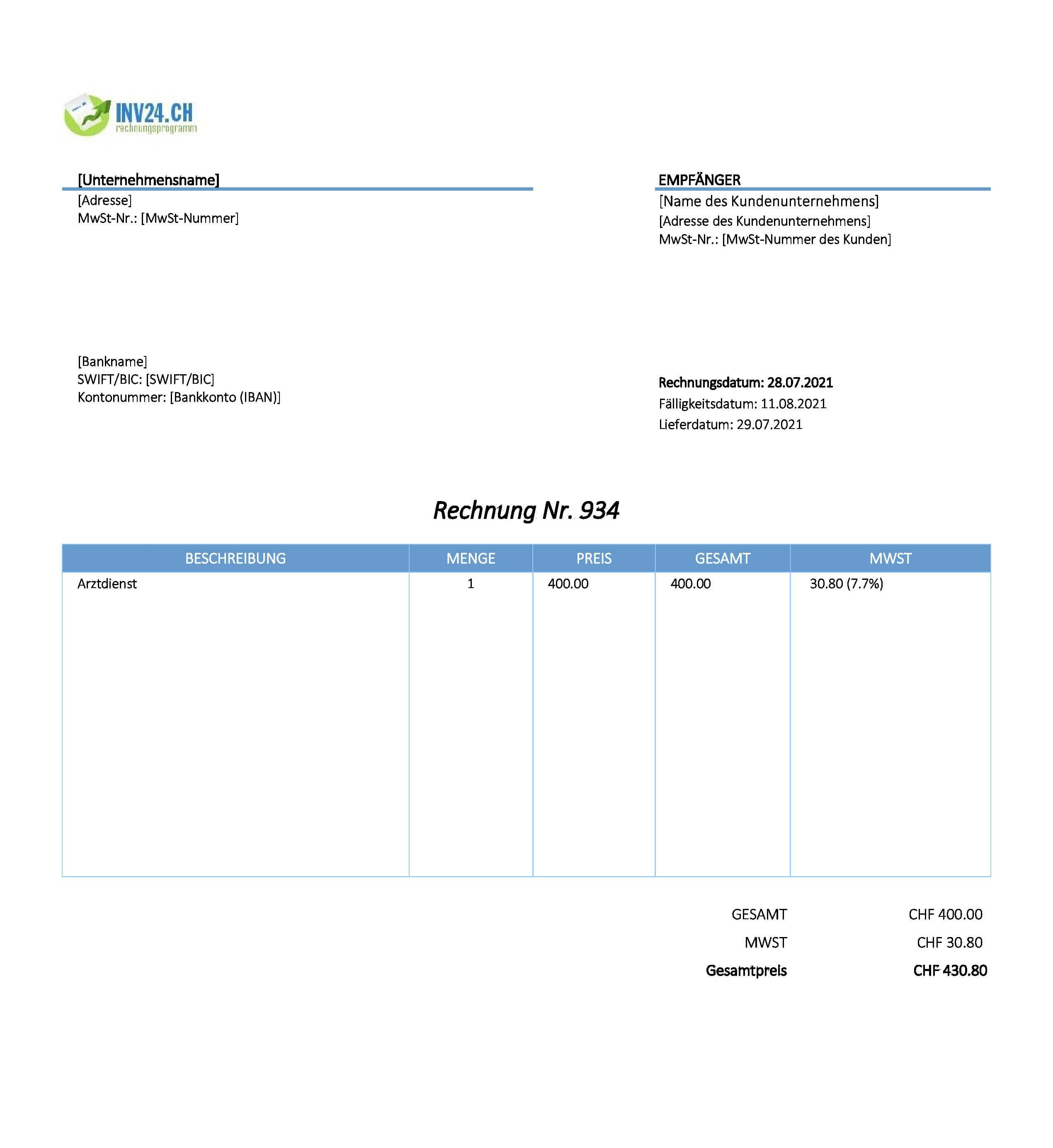 Rechnung Arzt Muster Schweiz