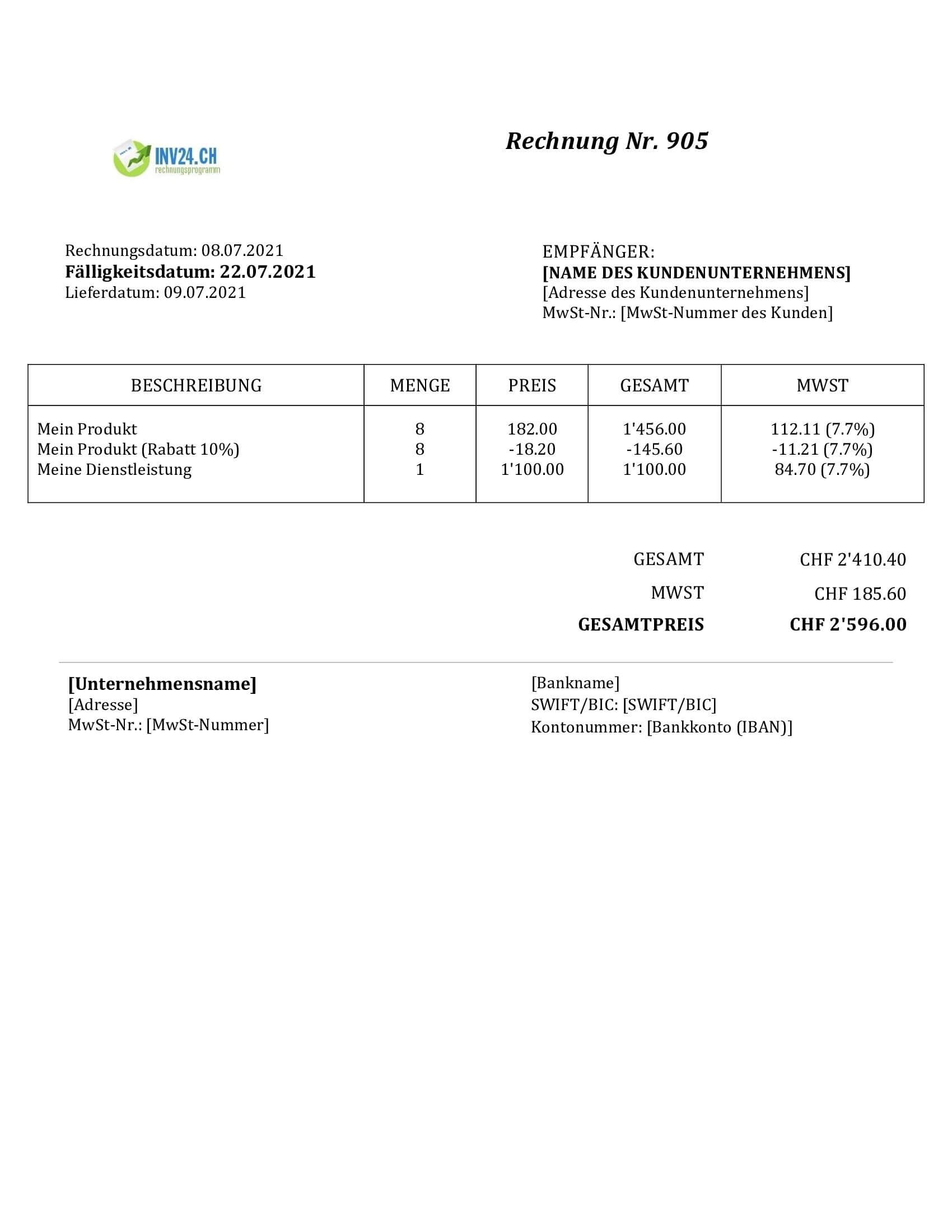 Rechnung Muster Schweiz