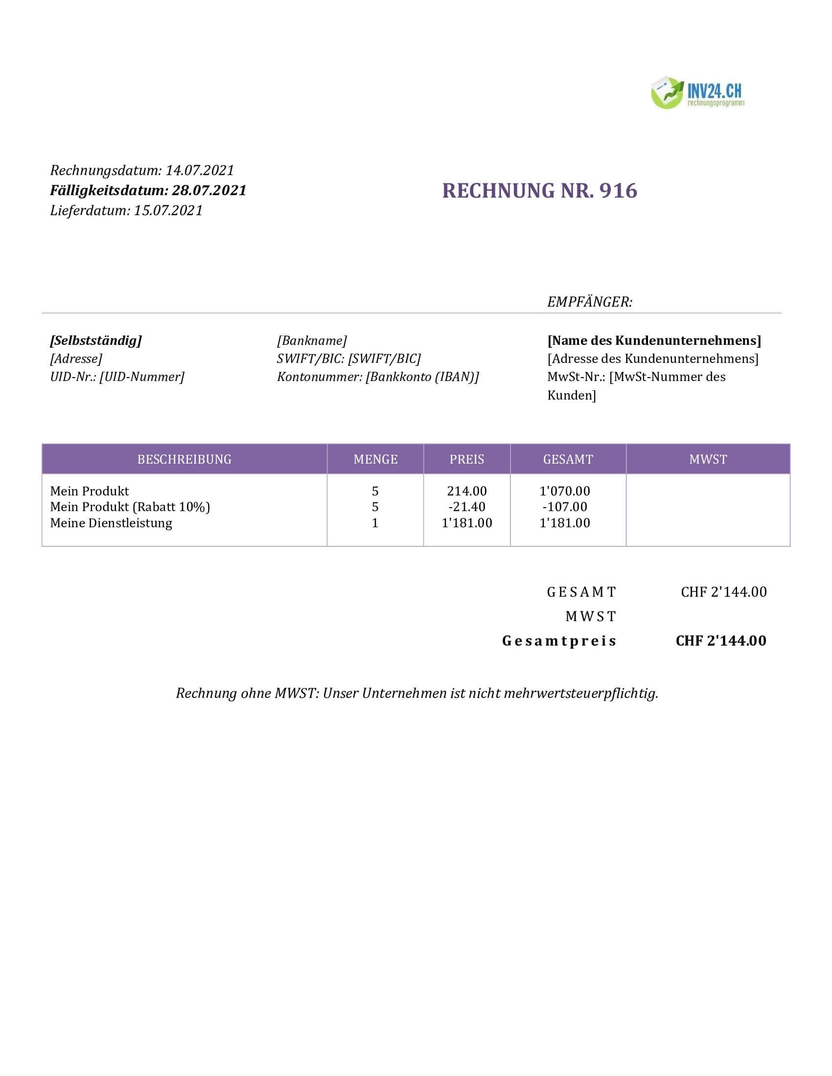 Rechnung schreiben Muster Selbstständig Schweiz