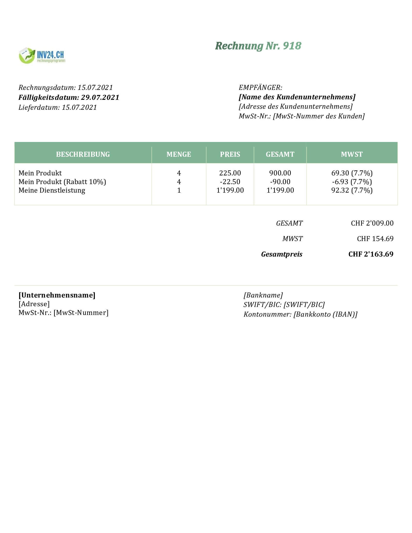 Rechnungs Template Schweiz