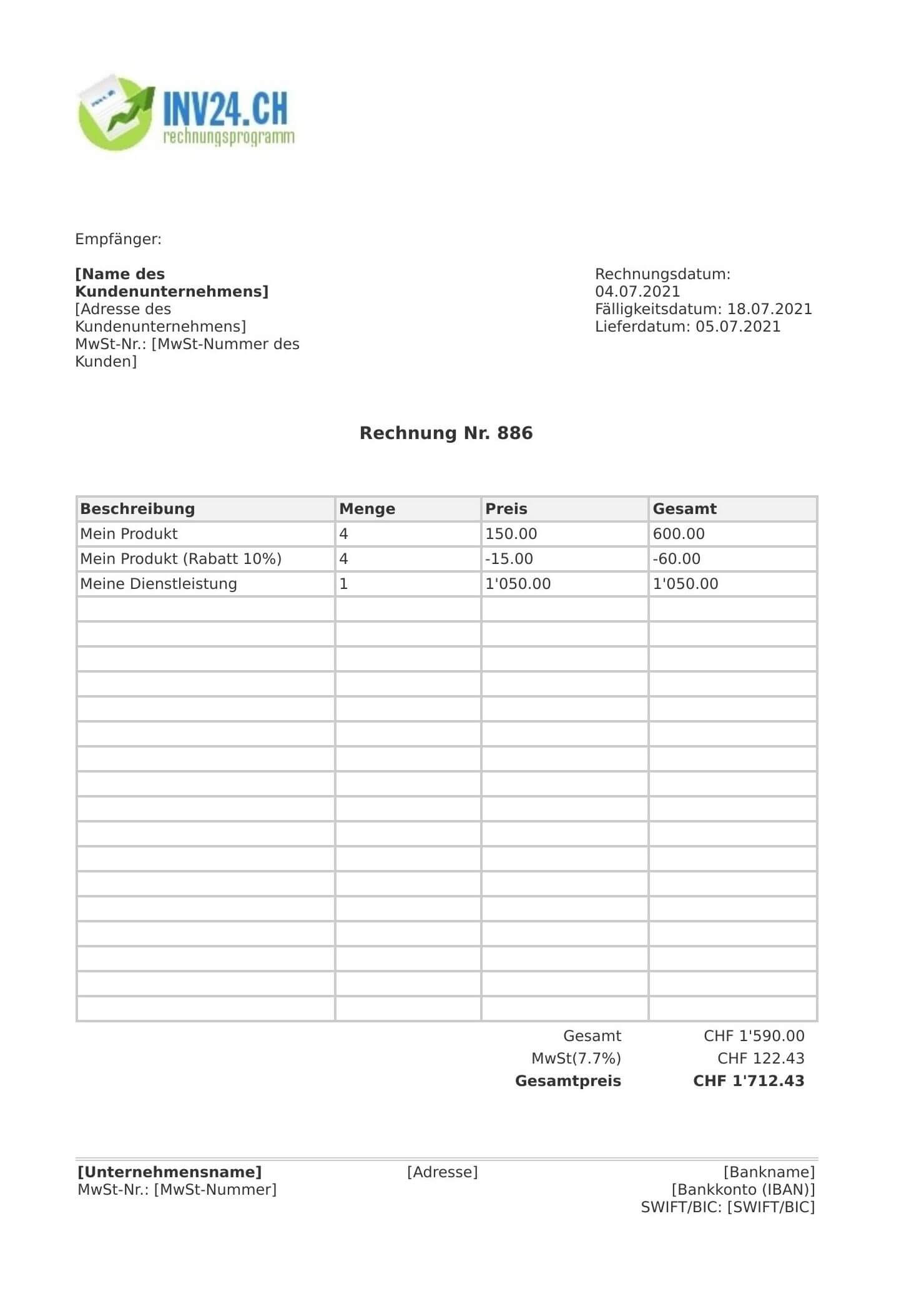 Rechnungsvorlage Schweiz Rechnungsvorlage Schweiz