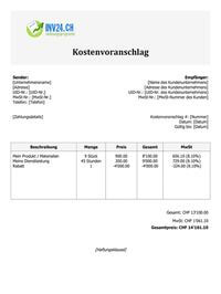 Kostenvoranschlag Vordruck schweiz Kostenvoranschlag Vordruck schweiz