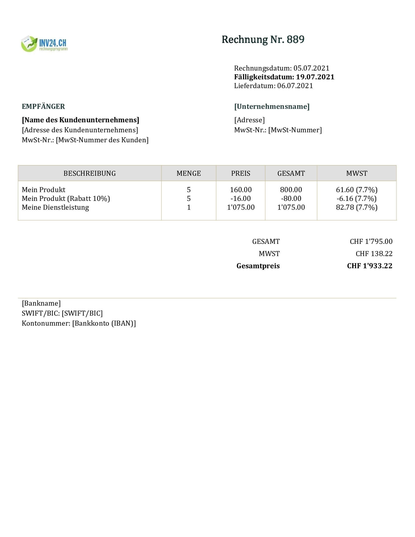 Vorlage Rechnung Schweiz Doc