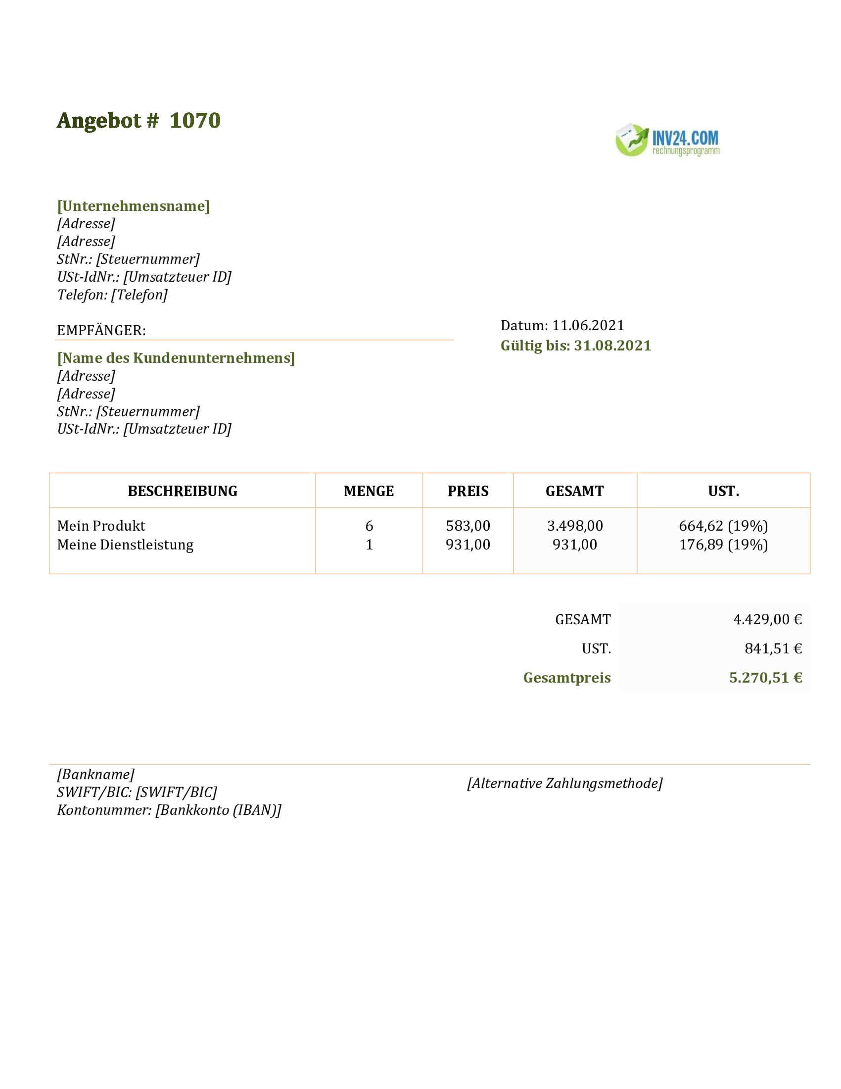 Angebot Beispiele (Word / Google Docs)