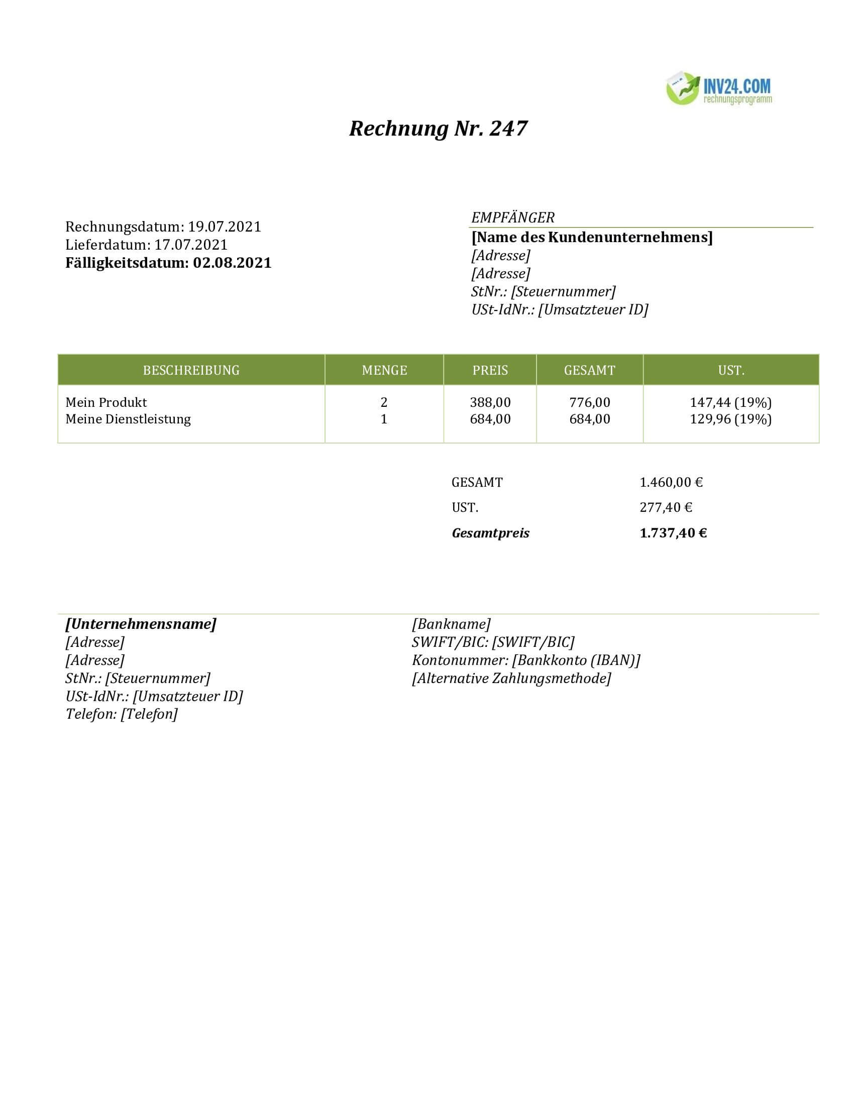 Blanko Rechnung Vorlage (Word / Google Docs)
