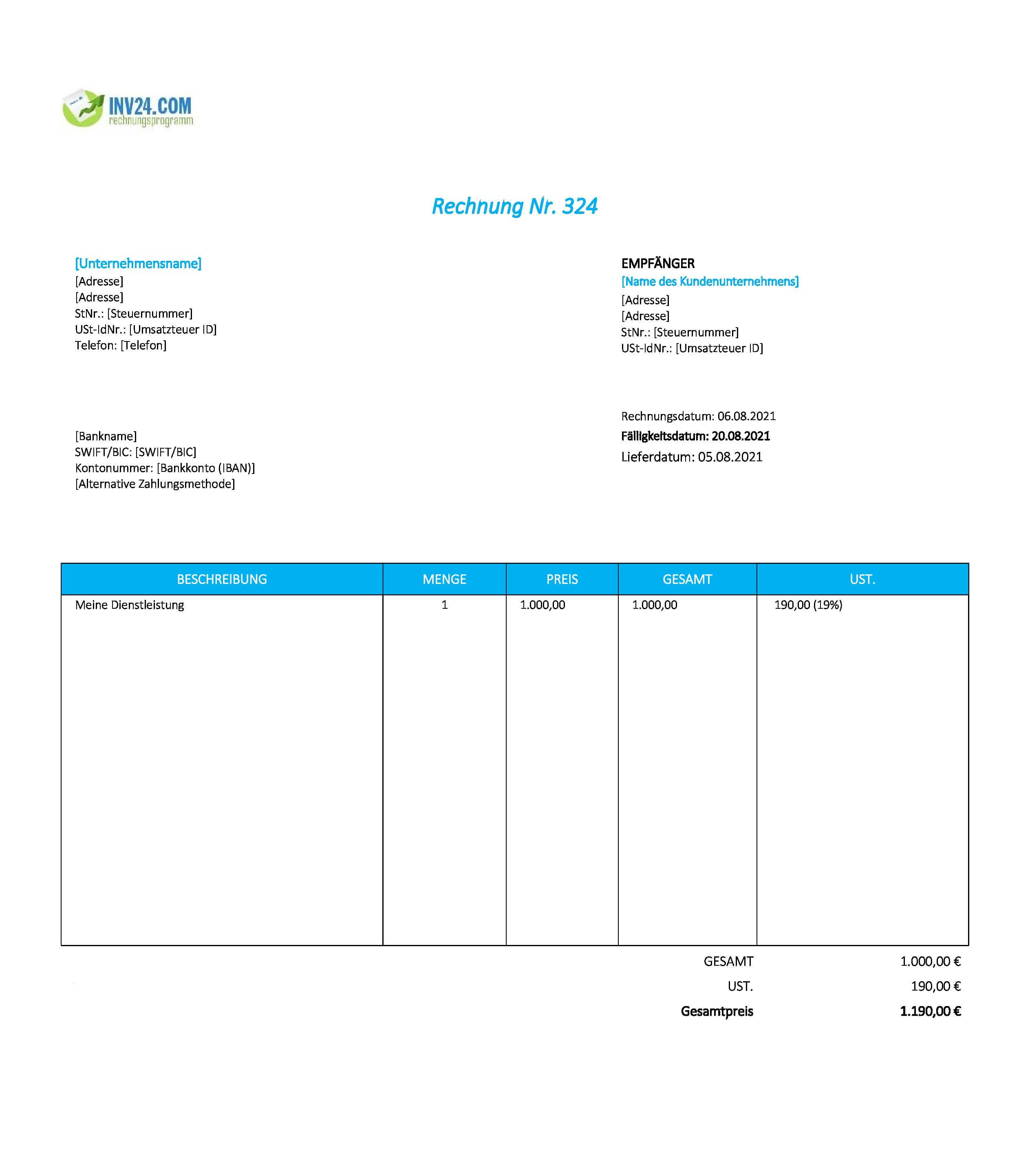 Dolmetscher Rechnung Muster (Excel / Google Sheets)