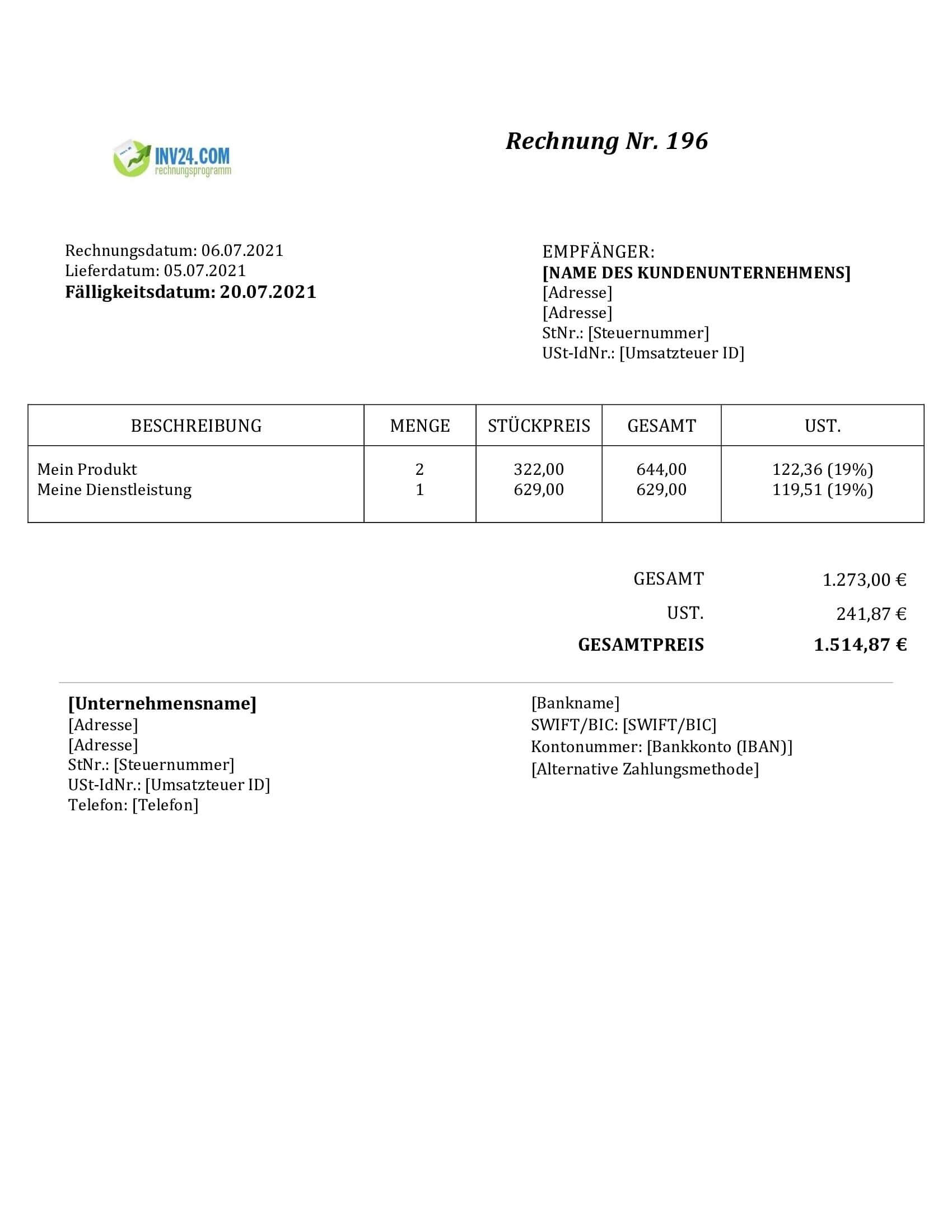 Rechnung Beispiel (Word / Google Docs)