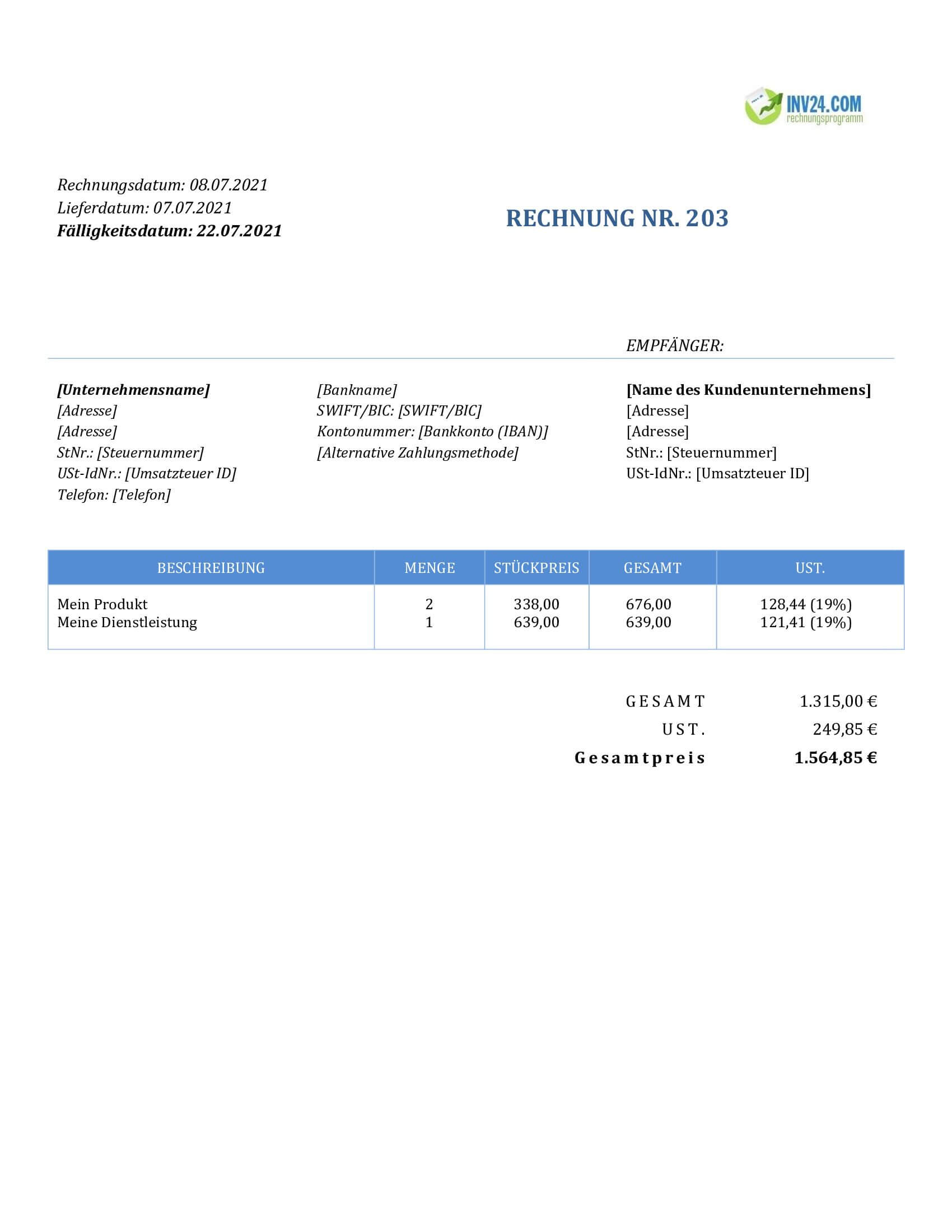 Rechnung Formular (Word / Google Docs)