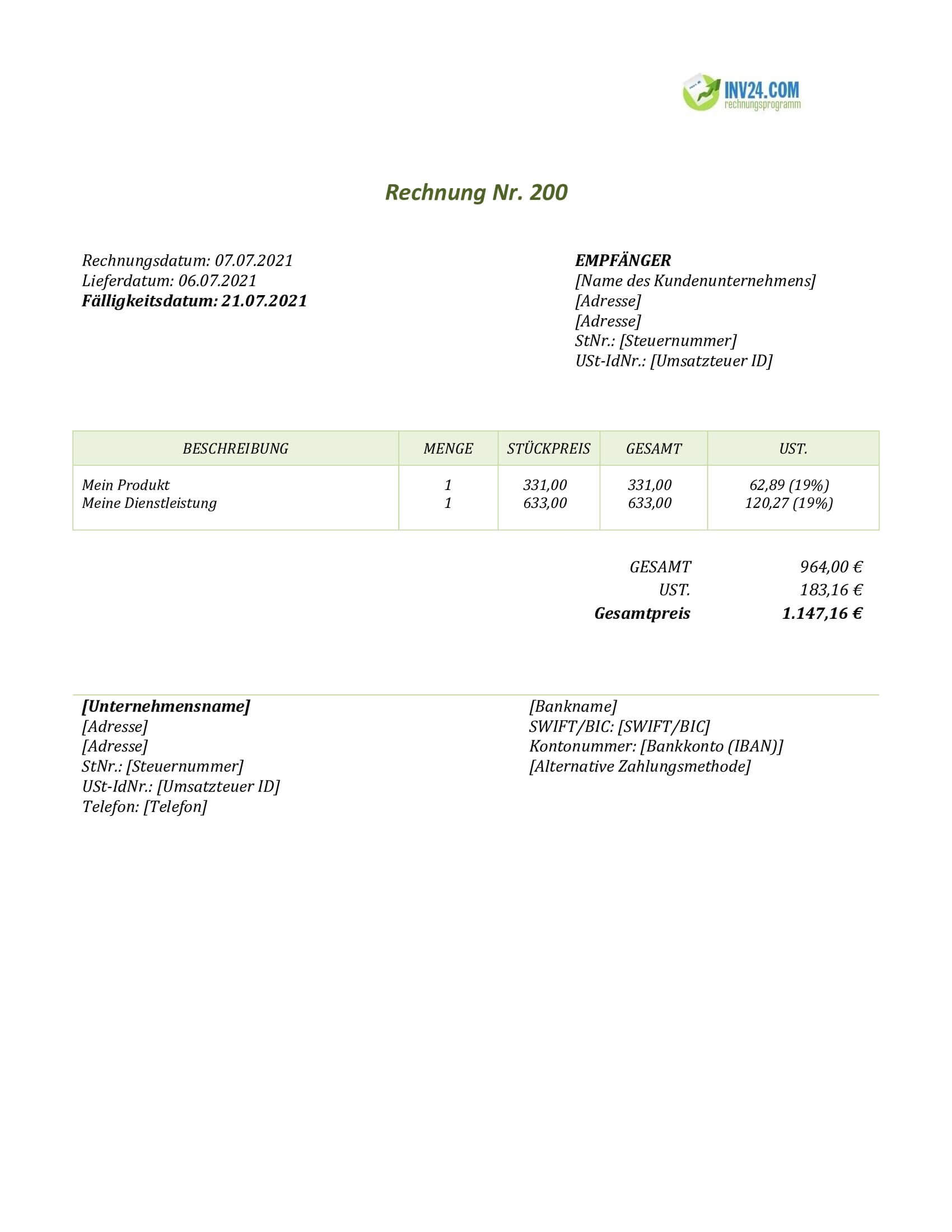Rechnungsvordruck (Word / Google Docs)