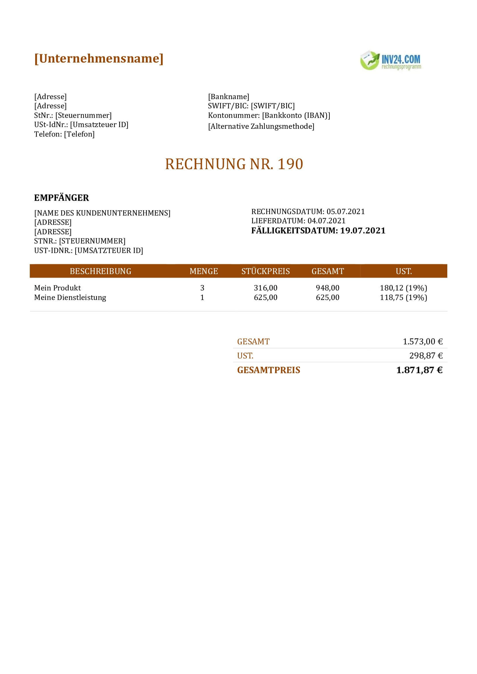 Rechnungsvorlage Doc (Word / Google Docs)